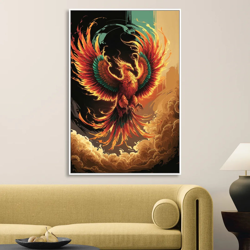 Phoenix Bird Abstract Artwork Sitting Room - White Canvas Wall Art