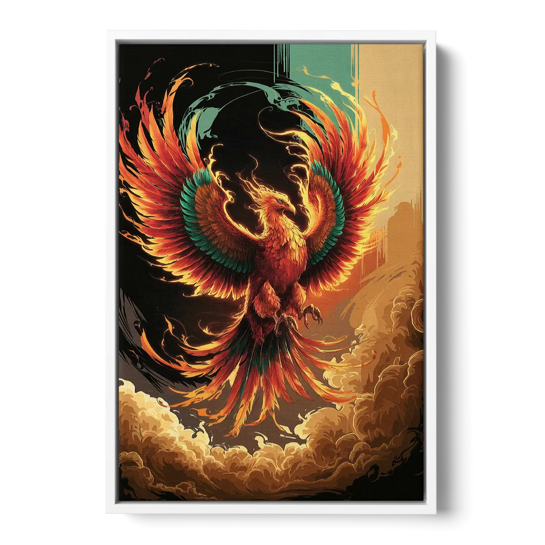 Phoenix Bird Abstract Artwork Front - White Canvas Wall Art