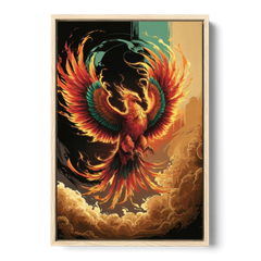 Phoenix Bird Abstract Artwork - Oak Framed Canvas Wall Art - Front