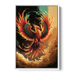 Phoenix Bird Abstract Artwork - White Framed Canvas Wall Art - Front