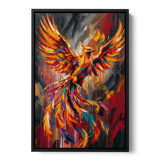 Phoenix Bird in Flight - Black Framed Canvas Wall Art - Front