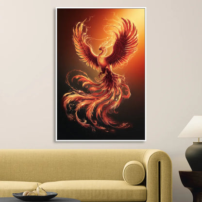 Phoenix Bird in Flight Living Room - White Canvas Wall Art