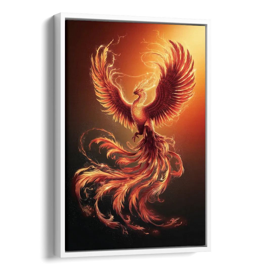 Phoenix Bird in Flight Side - White Canvas Wall Art