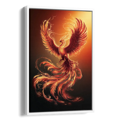 Phoenix Bird in Flight Side - White Canvas Wall Art