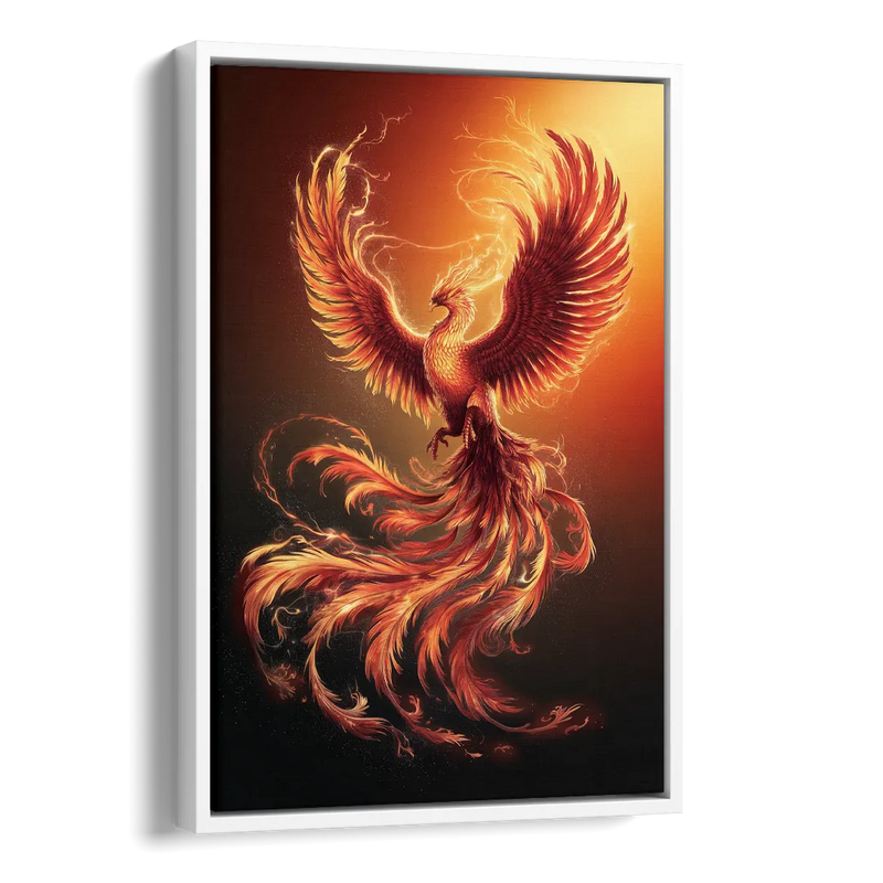 Phoenix Bird in Flight Side - White Canvas Wall Art