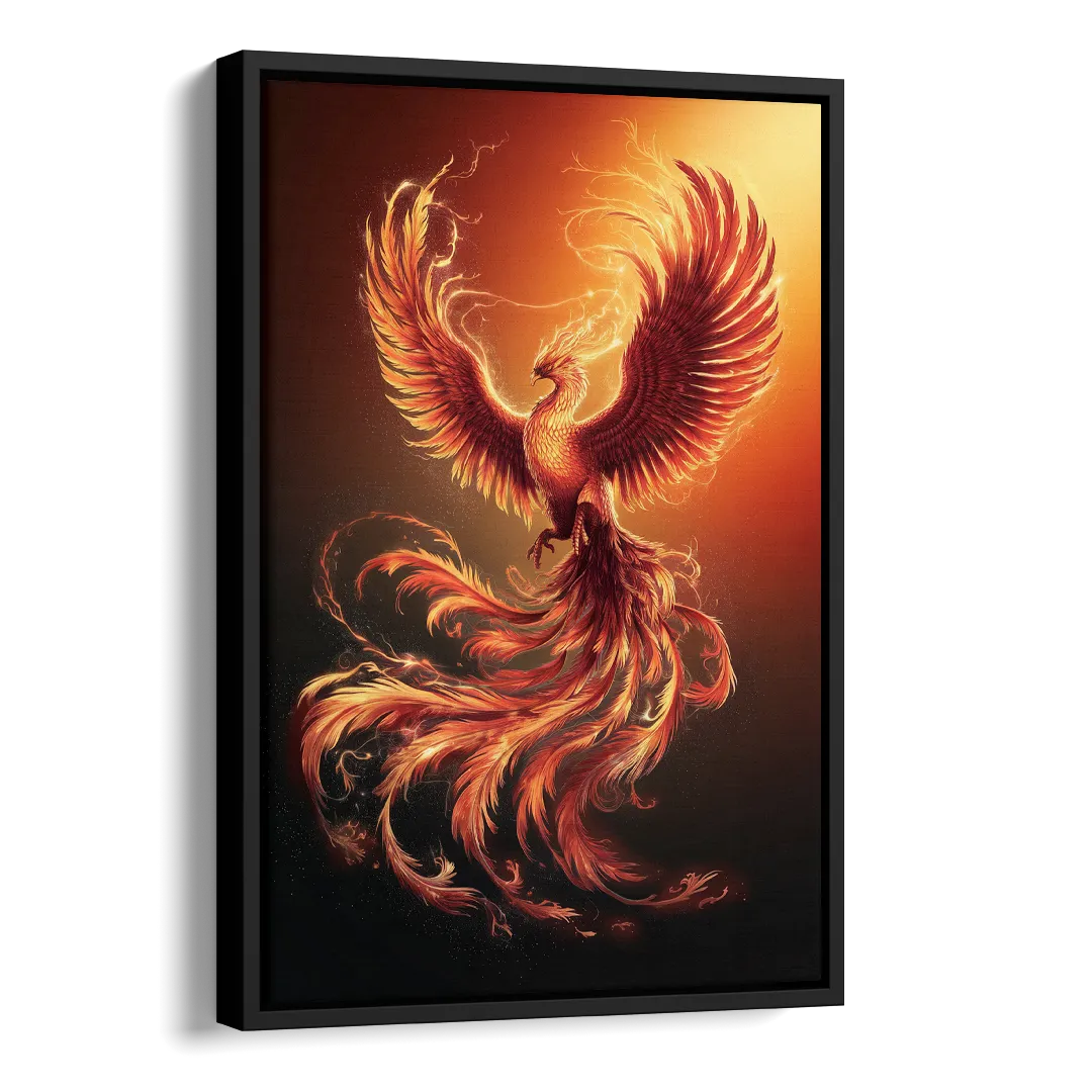Phoenix Bird in Flight Side - Black Canvas Wall Art