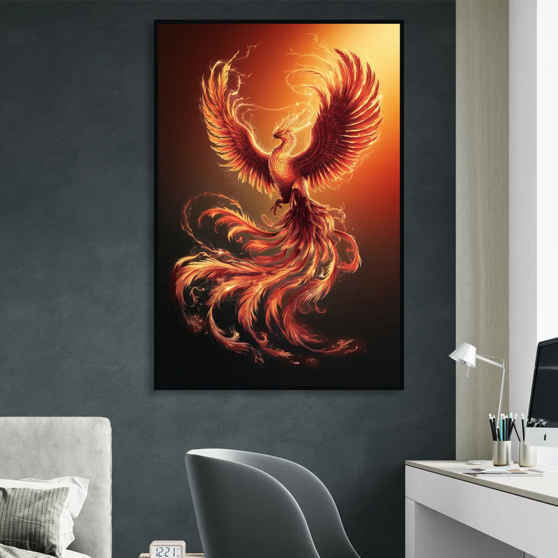 Phoenix Bird in Flight Sitting Room - Black Canvas Wall Art