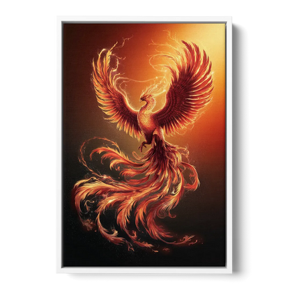 Phoenix Bird in Flight Front - White Canvas Wall Art