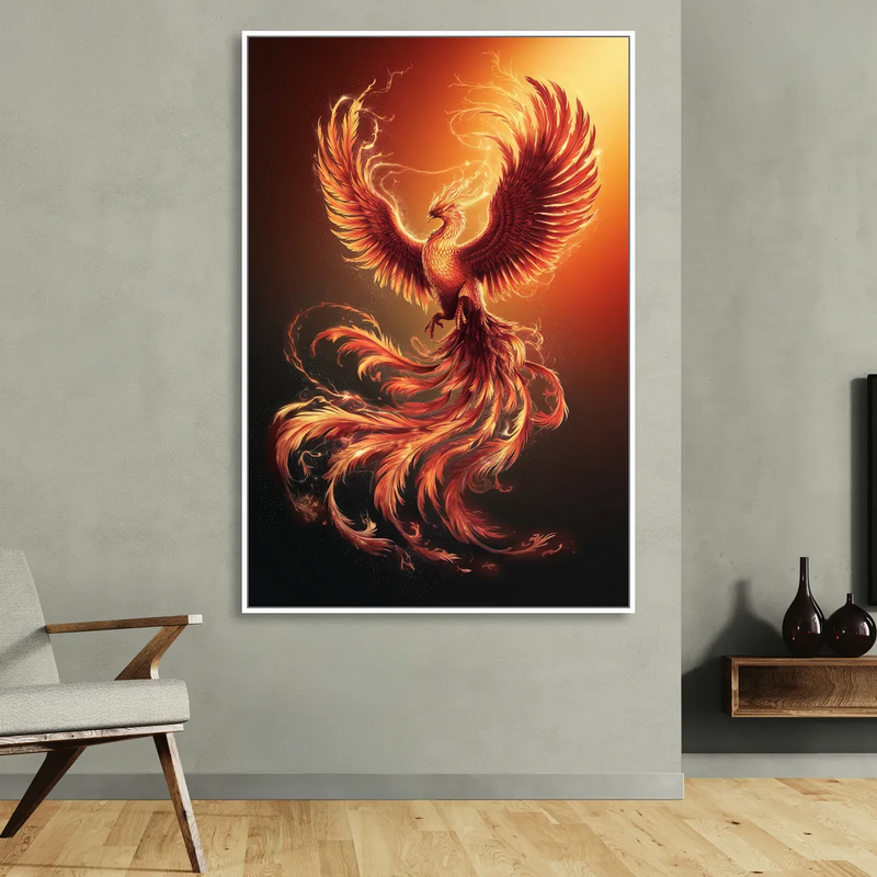 Phoenix Bird in Flight Sitting Room - White Canvas Wall Art
