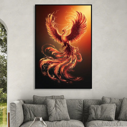 Phoenix Bird in Flight Living Room - Black Canvas Wall Art