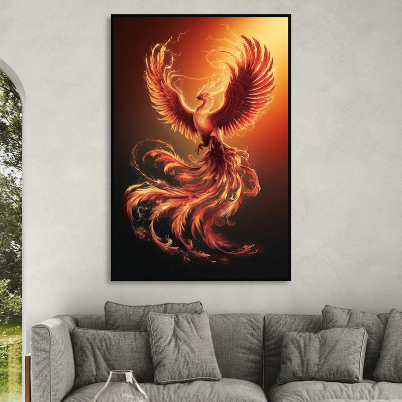 Phoenix Bird in Flight Living Room - Black Canvas Wall Art