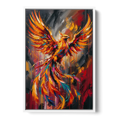 Phoenix Bird in Flight - White Framed Canvas Wall Art - Front