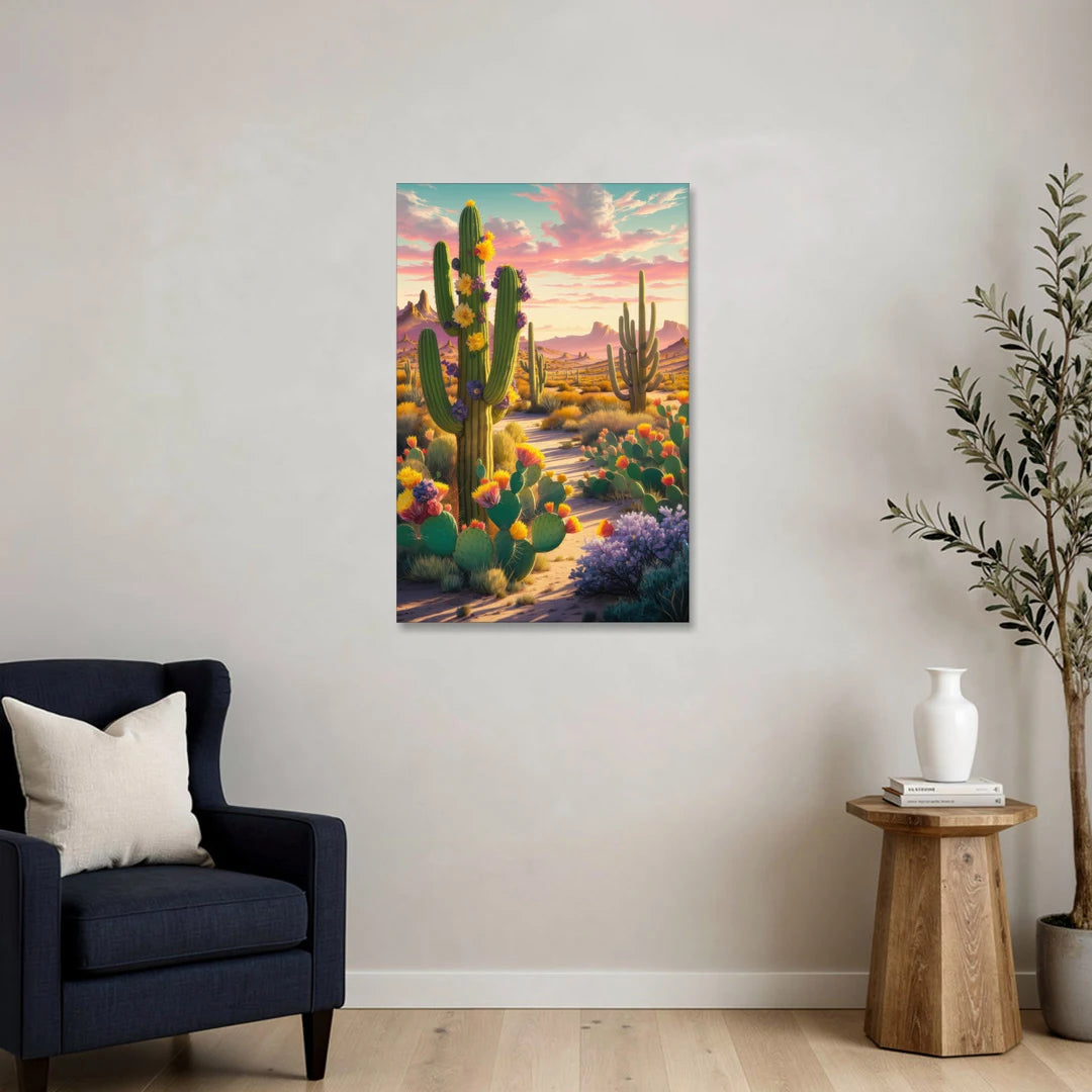 Phoenix Cactus Scene - Canvas Wall Art - Sofa - 24x36