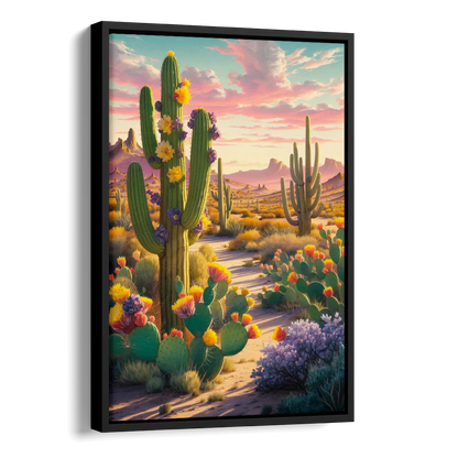 Phoenix Cactus Scene Side - Black Canvas Wall Art