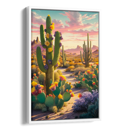 Phoenix Cactus Scene Side - White Canvas Wall Art