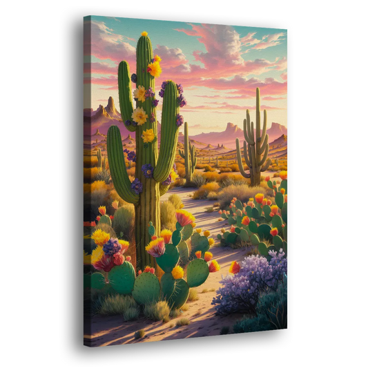 Phoenix Cactus Scene Side - Canvas Wall Art