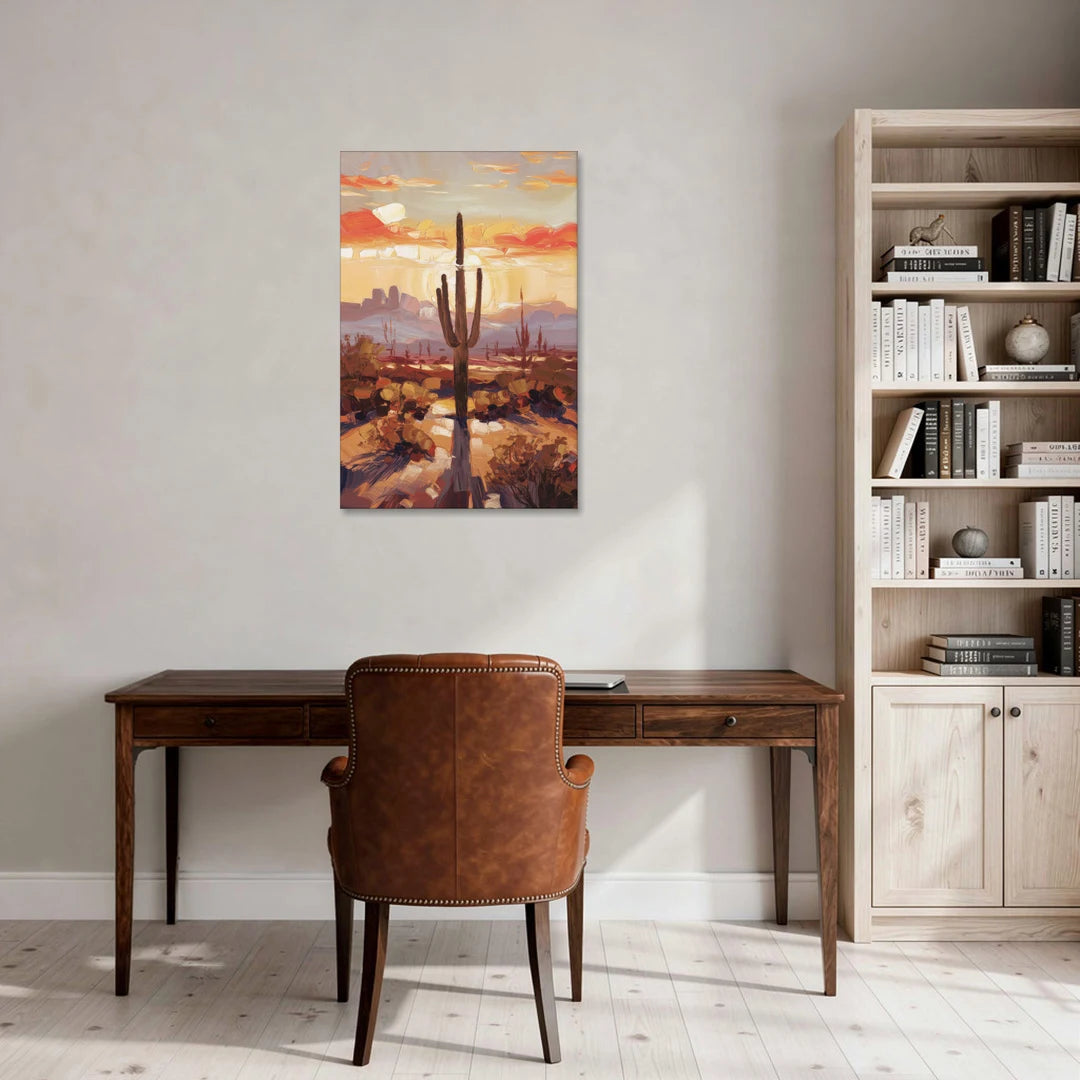 Phoenix Cactus Silhouette - Canvas Wall Art - Office - 24x36