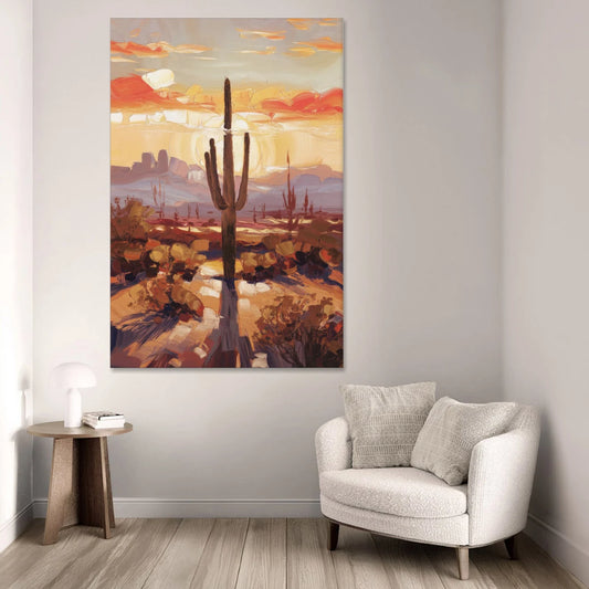 Phoenix Cactus Silhouette - Canvas Wall Art - Sofa - 40x60