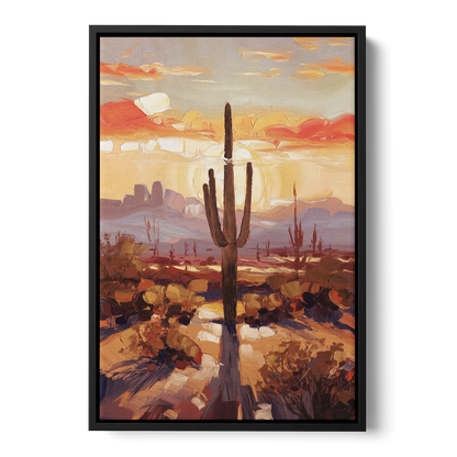 Phoenix Cactus Silhouette Front - Black Canvas Wall Art