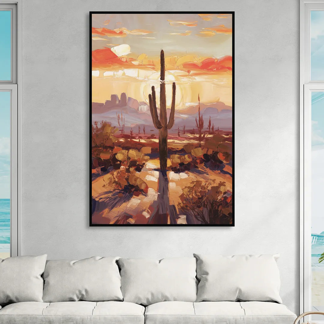 Phoenix Cactus Silhouette Sitting Room - Black Canvas Wall Art