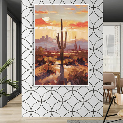 Phoenix Cactus Silhouette Sitting Room - White Canvas Wall Art
