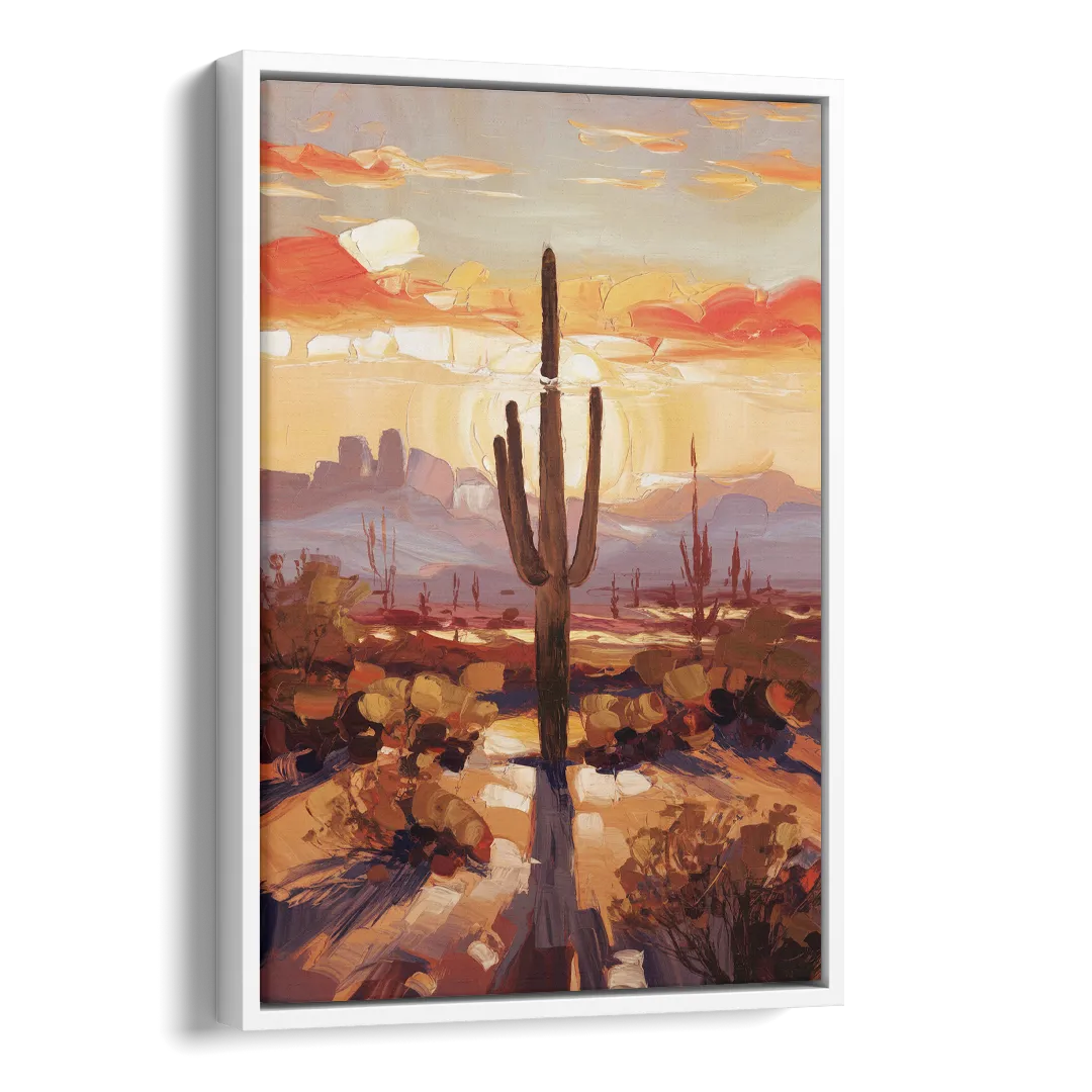 Phoenix Cactus Silhouette Side - White Canvas Wall Art