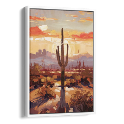 Phoenix Cactus Silhouette Side - White Canvas Wall Art