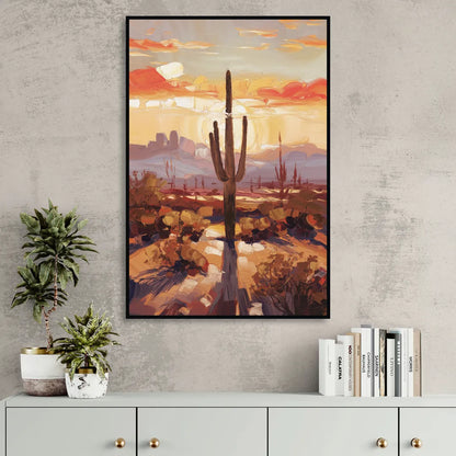 Phoenix Cactus Silhouette Living Room - Black Canvas Wall Art