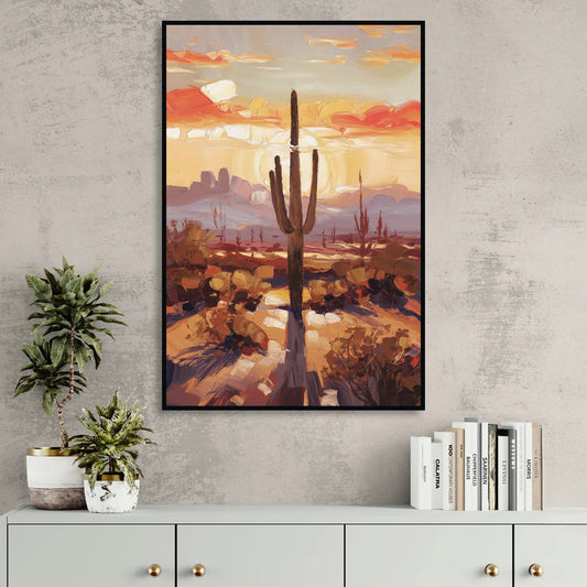 Phoenix Cactus Silhouette Living Room - Black Canvas Wall Art