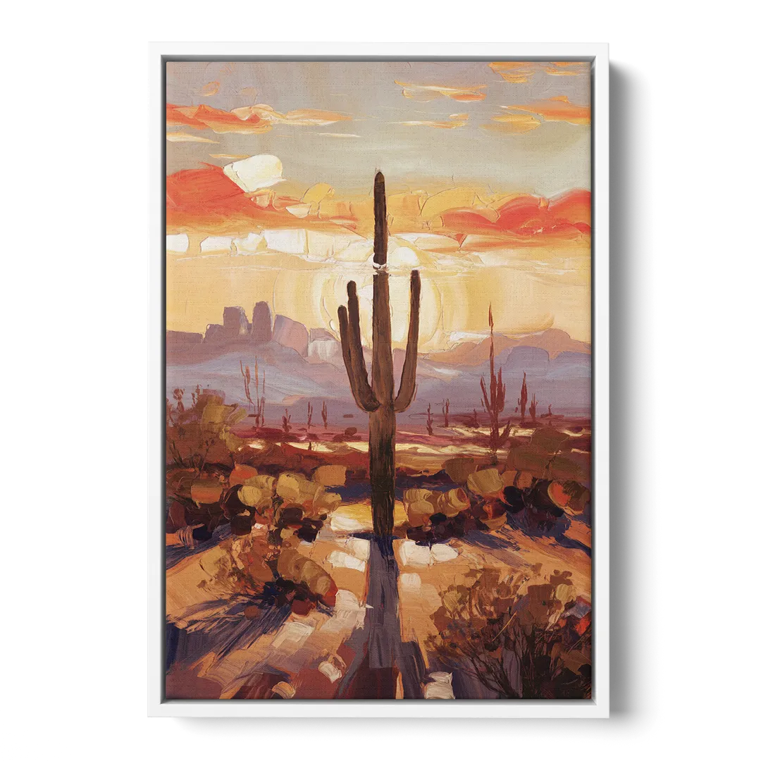 Phoenix Cactus Silhouette Front - White Canvas Wall Art