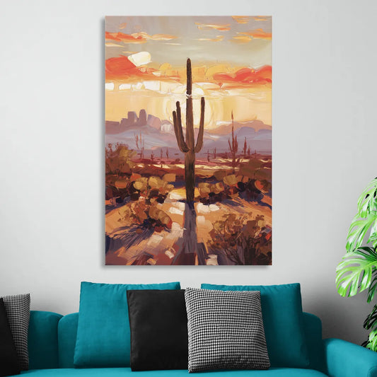 Phoenix Cactus Silhouette Living Room - Canvas Wall Art