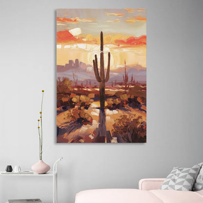 Phoenix Cactus Silhouette Sitting Room - Canvas Wall Art