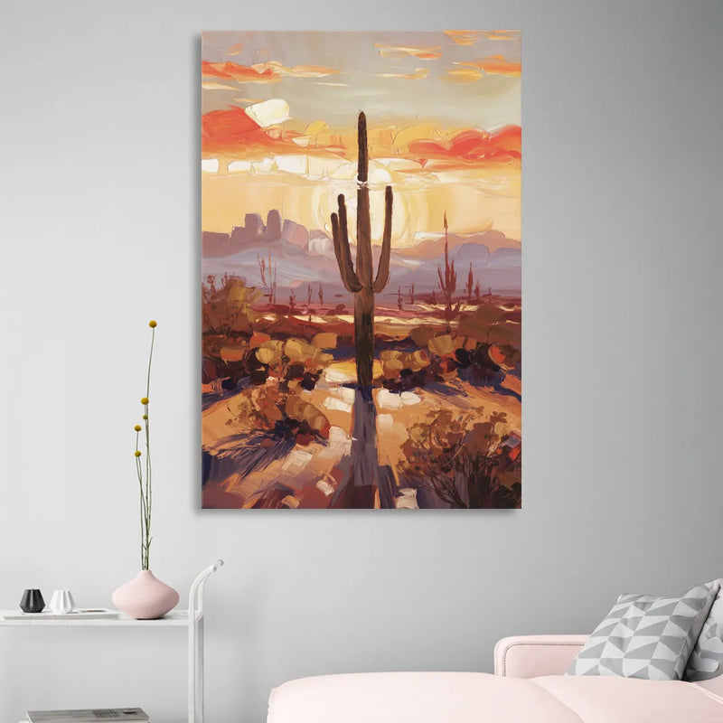 Phoenix Cactus Silhouette Sitting Room - Canvas Wall Art