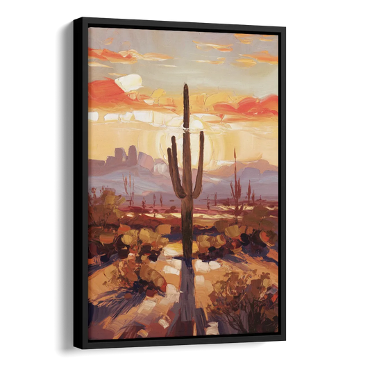 Phoenix Cactus Silhouette Side - Black Canvas Wall Art
