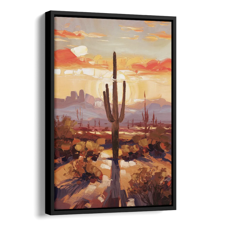 Phoenix Cactus Silhouette Side - Black Canvas Wall Art