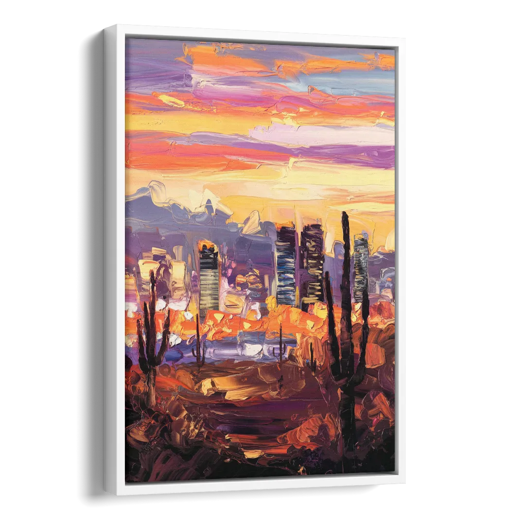 Phoenix City Lights and Skies Side - White Canvas Wall Art