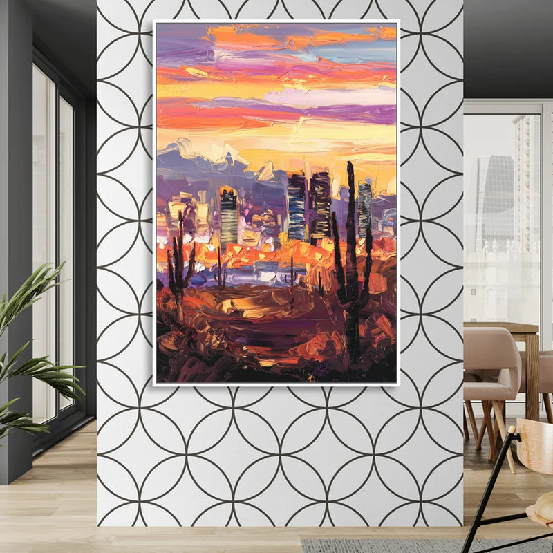 Phoenix City Lights and Skies Living Room - White Canvas Wall Art