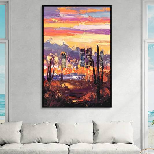 Phoenix City Lights and Skies Living Room - Black Canvas Wall Art