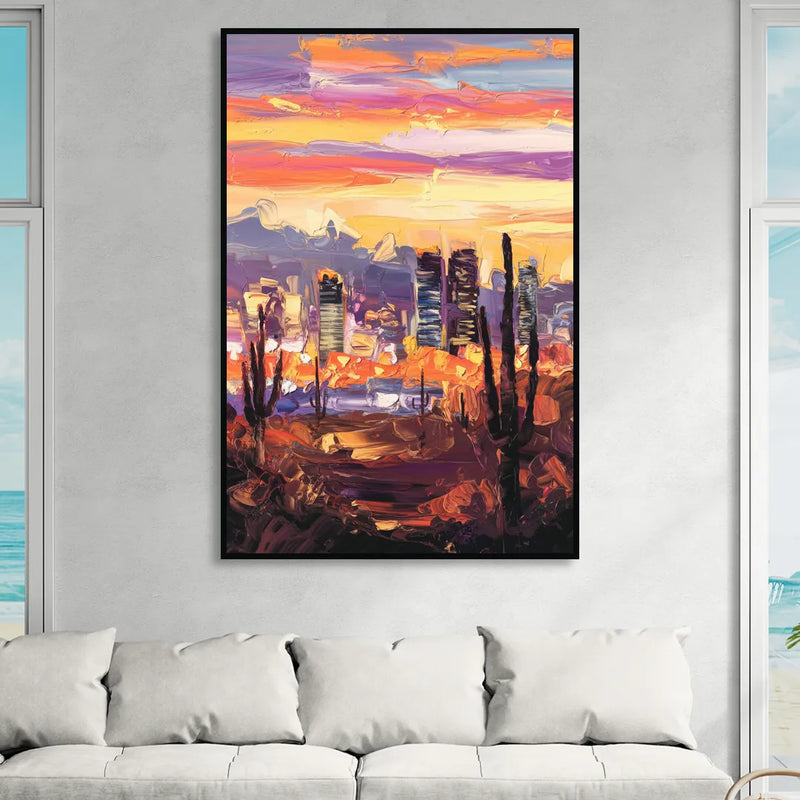 Phoenix City Lights and Skies Living Room - Black Canvas Wall Art