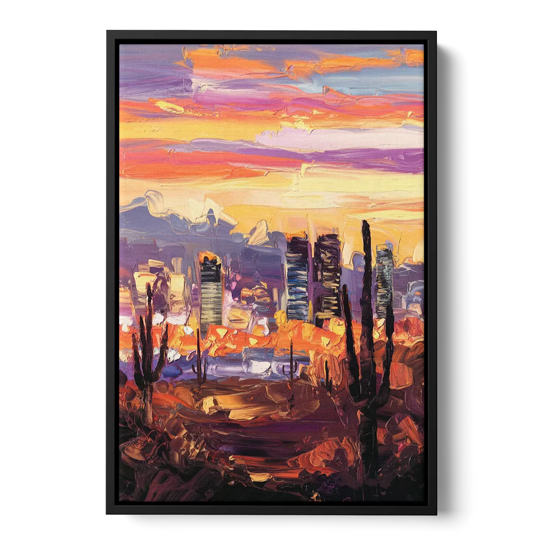 Phoenix City Lights and Skies Front - Black Canvas Wall Art