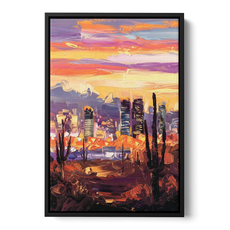 Phoenix City Lights and Skies Front - Black Canvas Wall Art