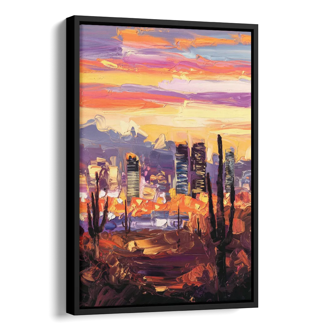 Phoenix City Lights and Skies Side - Black Canvas Wall Art
