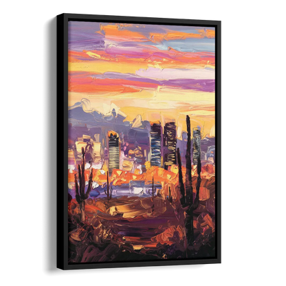 Phoenix City Lights and Skies Side - Black Canvas Wall Art