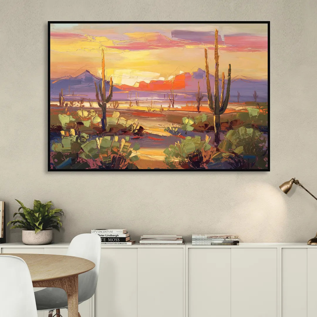 Phoenix Desert Horizon Scene Living Room - Black Canvas Wall Art