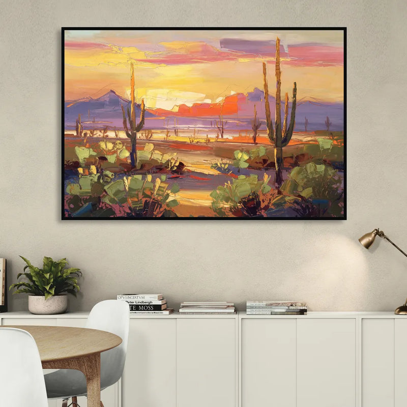 Phoenix Desert Horizon Scene Living Room - Black Canvas Wall Art