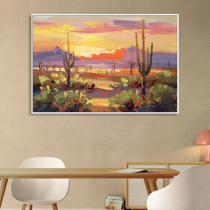Phoenix Desert Horizon Scene Sitting Room - White Canvas Wall Art