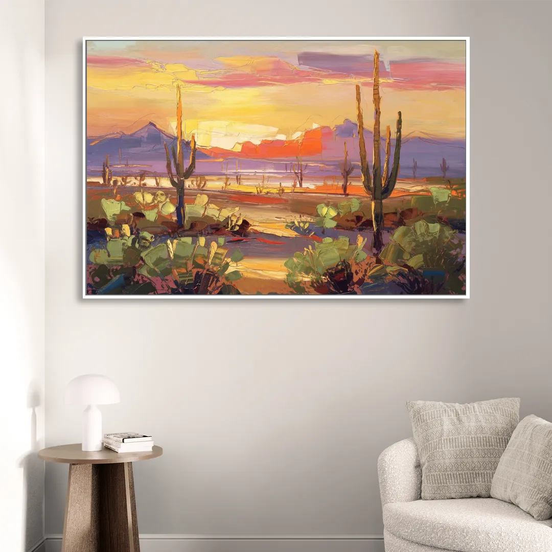 Phoenix Desert Horizon Scene Living Room - White Canvas Wall Art