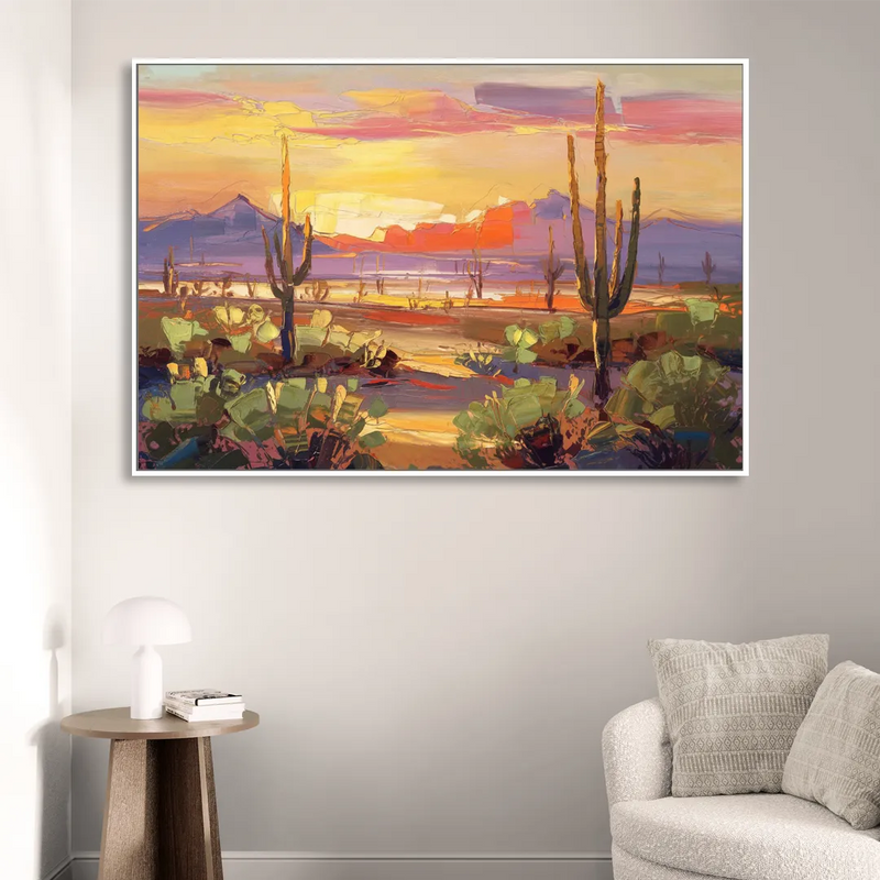 Phoenix Desert Horizon Scene Living Room - White Canvas Wall Art