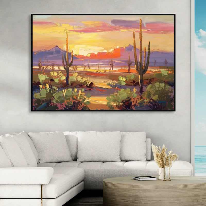 Phoenix Desert Horizon Scene Sitting Room - Black Canvas Wall Art