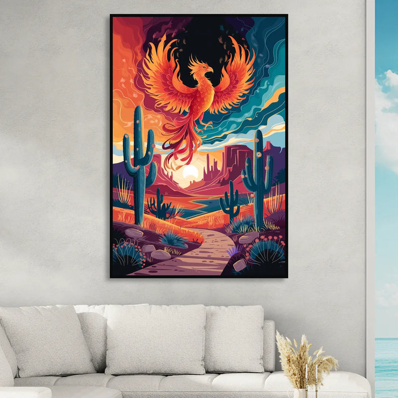 Phoenix Desert Landscape Sitting Room - Black Canvas Wall Art